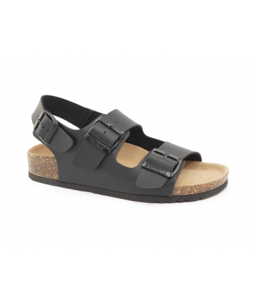 BIONATURA Sandalia vegana negra doble tira tacón zapatos veganos unisex