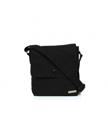 SATIVA Bolso bandolera unisex de cáñamo negro con botón automático, bolso vegano