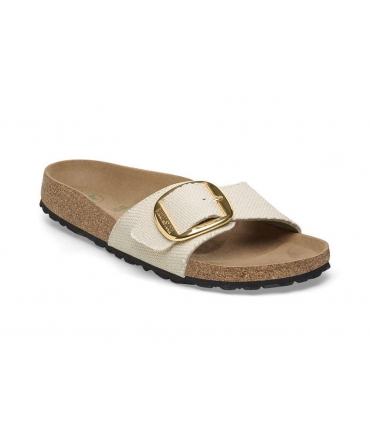 BIRKENSTOCK Madrid Vegan Big Buckle cream Eggshell Single strap slippers with anatomical footbed buckle