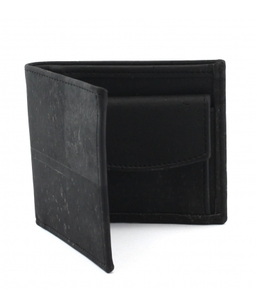 Cork wallet Men black vegan bifold coin purse card holder
