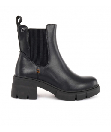 REFRESH Bottines vegan noires, bout rond, talon élastique, zip latéral, semelle épaisse