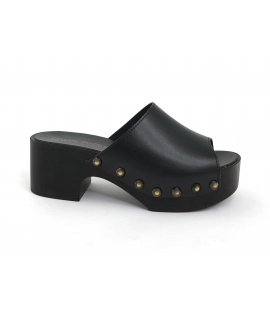 VSI LEDA Mules vegan noires peau de pomme ouverte clous talon pomme Made in Italy écologique