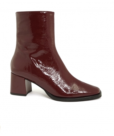 VSI MARILYN Bottines carrées en cuir verni vegan avec talon zippé imperméable Made in Italy ec