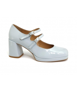 VSI DAISY Mary Jane vegan cuir verni bleu clair double bride plateforme talon large fabriqué en Italie