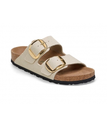 BIRKENSTOCK Arizona vegane Big Buckle cremefarbene Damen-Hausschuhe aus Eierschalenstoff, vegane Sommerschuhe