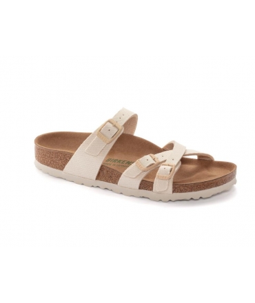 BIRKENSTOCK Franca vegane Damen-Hausschuhe aus cremefarbenem Eierschalenstoff, vegane Sommerschuhe