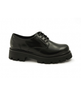 VSI TECLA Damenschuhe schwarz vegane Oxfords Lackschnürsenkel dicke Sohle