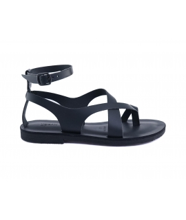 VSI SELMA Apfelschwarze, vegane, flache Zehenstegsandalen mit verschlungenem Riemen Made in Italy