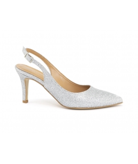 VSI SCILLY Vegan silver glitter slingback pumps Made in Italy