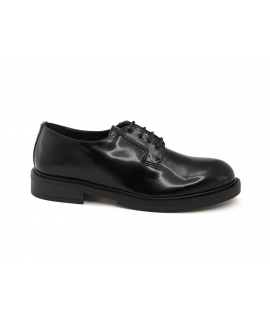 VSI CLASSY Zapato plano de mujer vegano clásico negro brillante con cordones Made in Italy