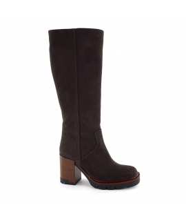 VSI CATI Bottes végétaliennes marron effet suède talon large zip chaussures végétaliennes Fabriquées en Italie