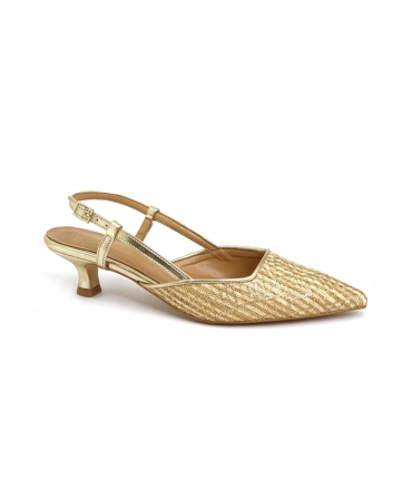 VSI SAFIRA Slingback vegan rafia oro decolletè tacco basso rocchetto punta Made in Italy