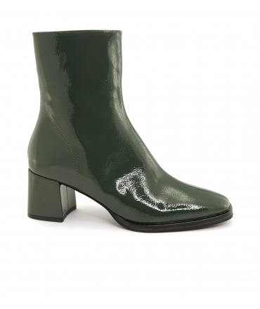 VSI MARILYN Zapatos veganos de mujer, botines cuadrados de charol verde, cremalleras impermeables, Made in Italy