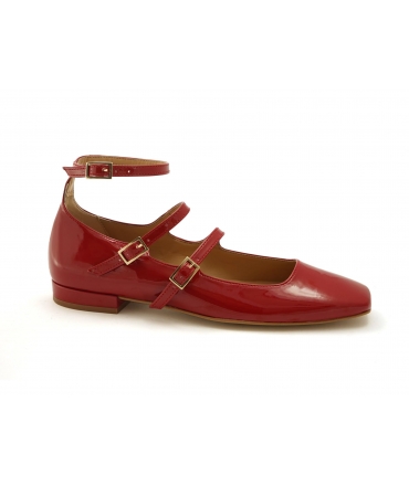 VSI HOLLY Mary Jane ballerines végétaliennes en cuir verni rouge cerise bretelles à bout carré fabriquées en Italie