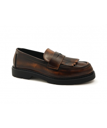 VSI OXFORD Mocasines veganos marrones con flecos suela gruesa college Made in Italy