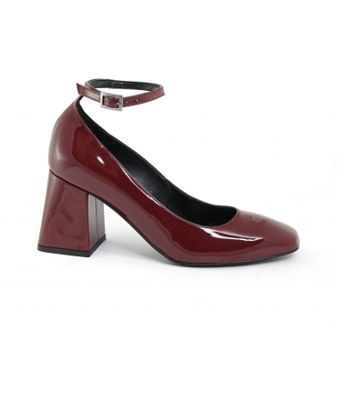 VSI JANE decollet mary jane vegan bordeaux bride en cuir verni talon large fabriqué en Italie