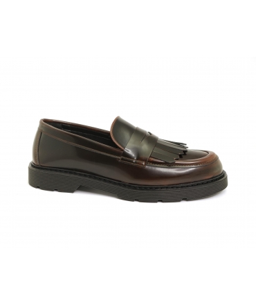 VSI OXFORD Mocasines veganos marrones con flecos suela gruesa college Made in Italy