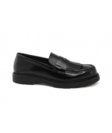 VSI OXFORD Mocasines veganos negros brillantes con flecos suela gruesa college Made in Italy