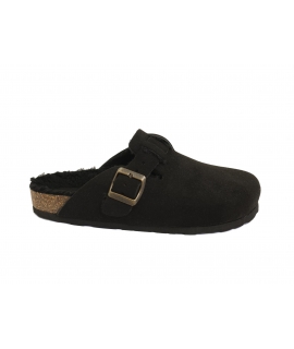 VSI HABANA Mules d'hiver noires boucle confort en coton fausse fourrure vegan Fabriqué en Italie